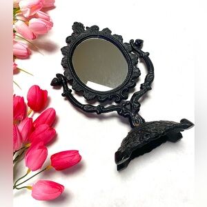 Victorian Black Vanity Cast Iron Swivel Mirror